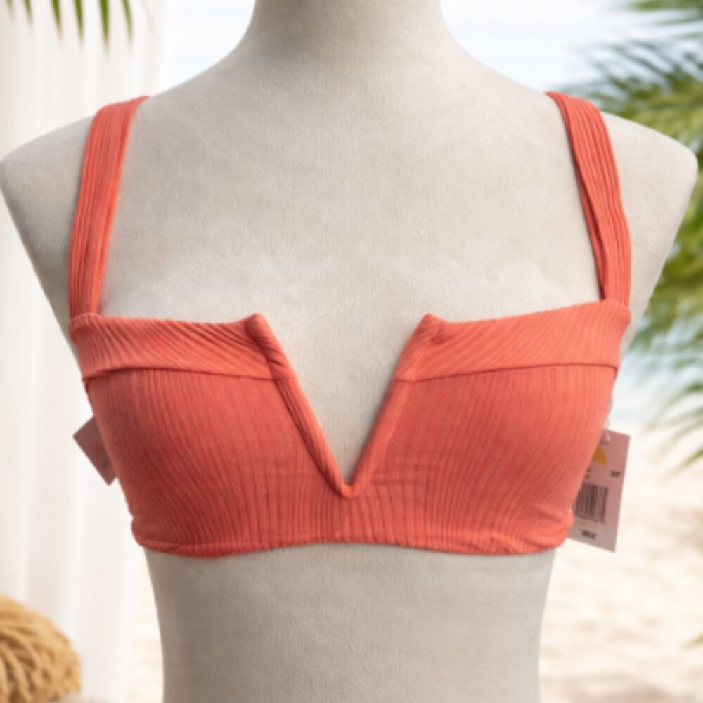 L*Space Lee Lee Top Ribbed Bikini Swim Top Coral Orange Small NWT $99
